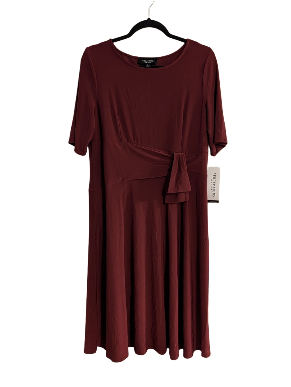 Perceptions New York Womens Large Wine Tie Waist Midi Dress New With Tags